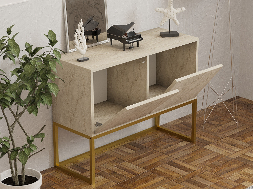 Buffet en bois "Zermat" - 90 x 34 x 70 cm - Travertin