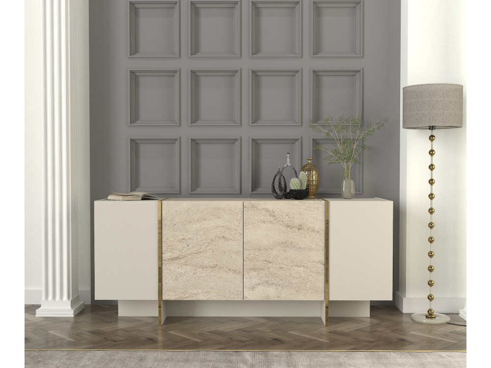 Buffet en bois "Veyron" - 180 x 46 x 75 cm - Travertin, Grès