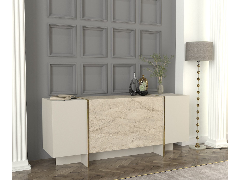 Buffet en bois "Veyron" - 180 x 46 x 75 cm - Travertin, Grès