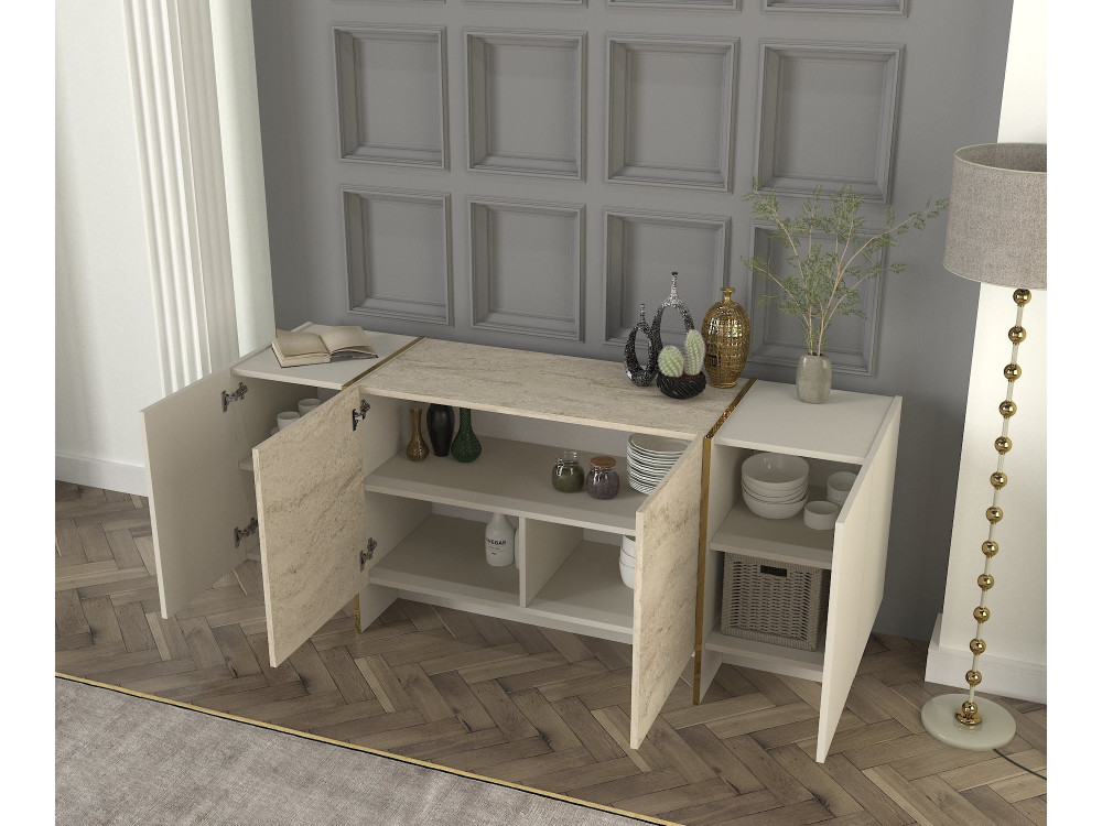 Buffet en bois "Veyron" - 180 x 46 x 75 cm - Travertin, Grès