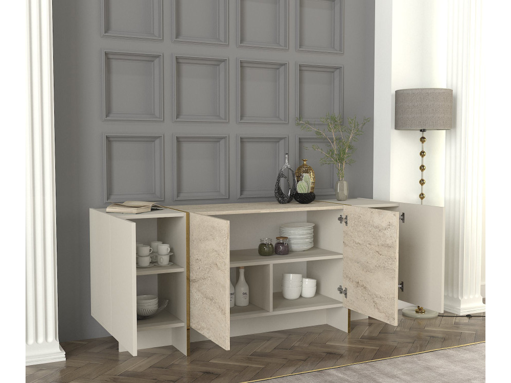 Buffet en bois "Veyron" - 180 x 46 x 75 cm - Travertin, Grès