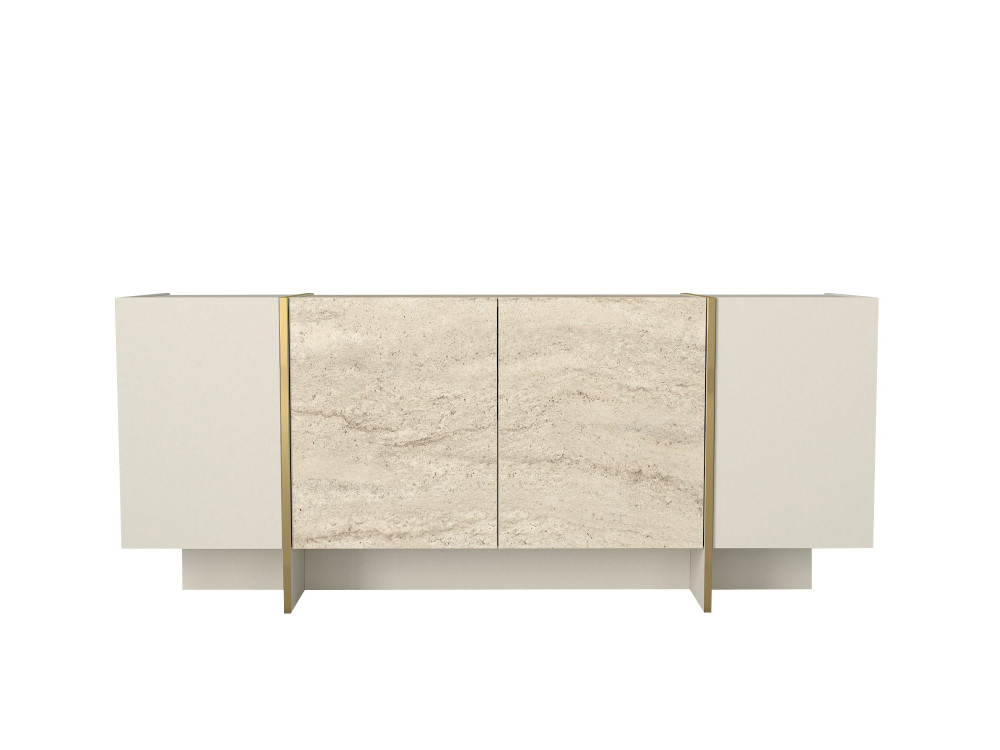 Buffet en bois "Veyron" - 180 x 46 x 75 cm - Travertin, Grès