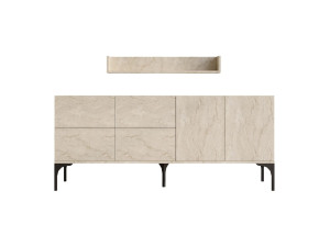 Buffet en bois avec étagère murale "Stella" - 180 x 40 x 55 cm - Travertin