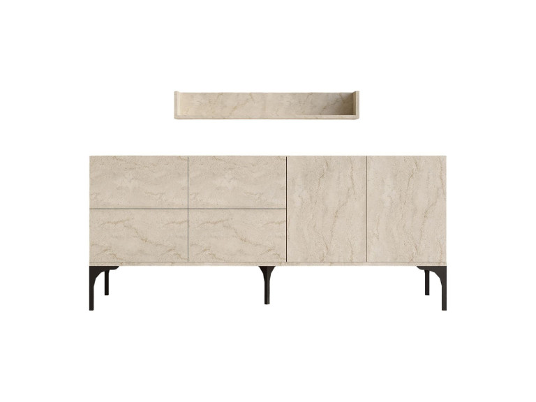 Buffet en bois avec étagère murale "Stella" - 180 x 40 x 55 cm - Travertin