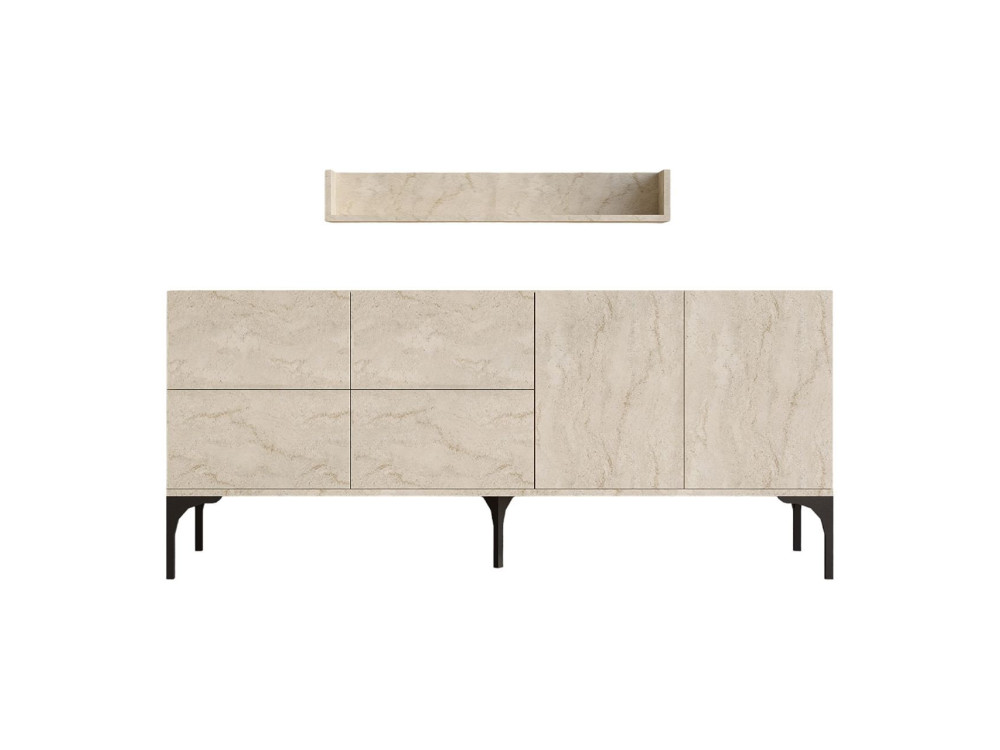 Buffet en bois avec étagère murale "Stella" - 180 x 40 x 55 cm - Travertin