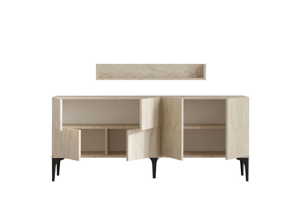 Buffet en bois avec étagère murale "Stella" - 180 x 40 x 55 cm - Travertin