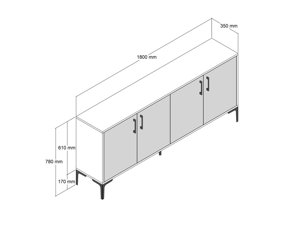 Buffet en bois "Kiev" - 180 x 35 x 78 cm - Noyer
