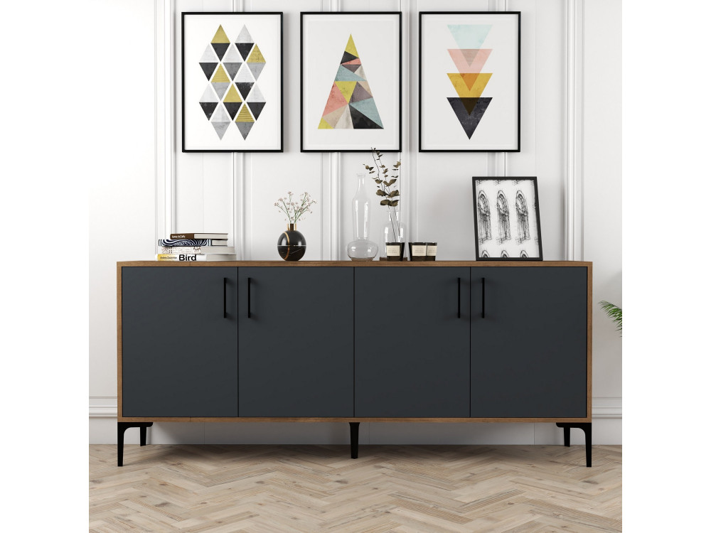 Buffet en bois "Kiev" - 180 x 35 x 78 cm - Gris anthracite
