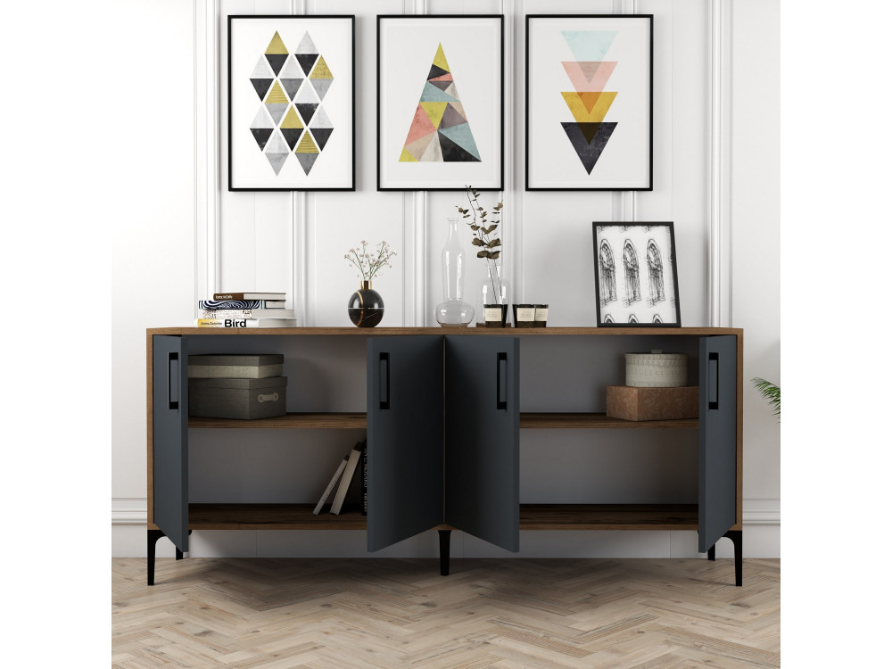 Buffet en bois "Kiev" - 180 x 35 x 78 cm - Gris anthracite