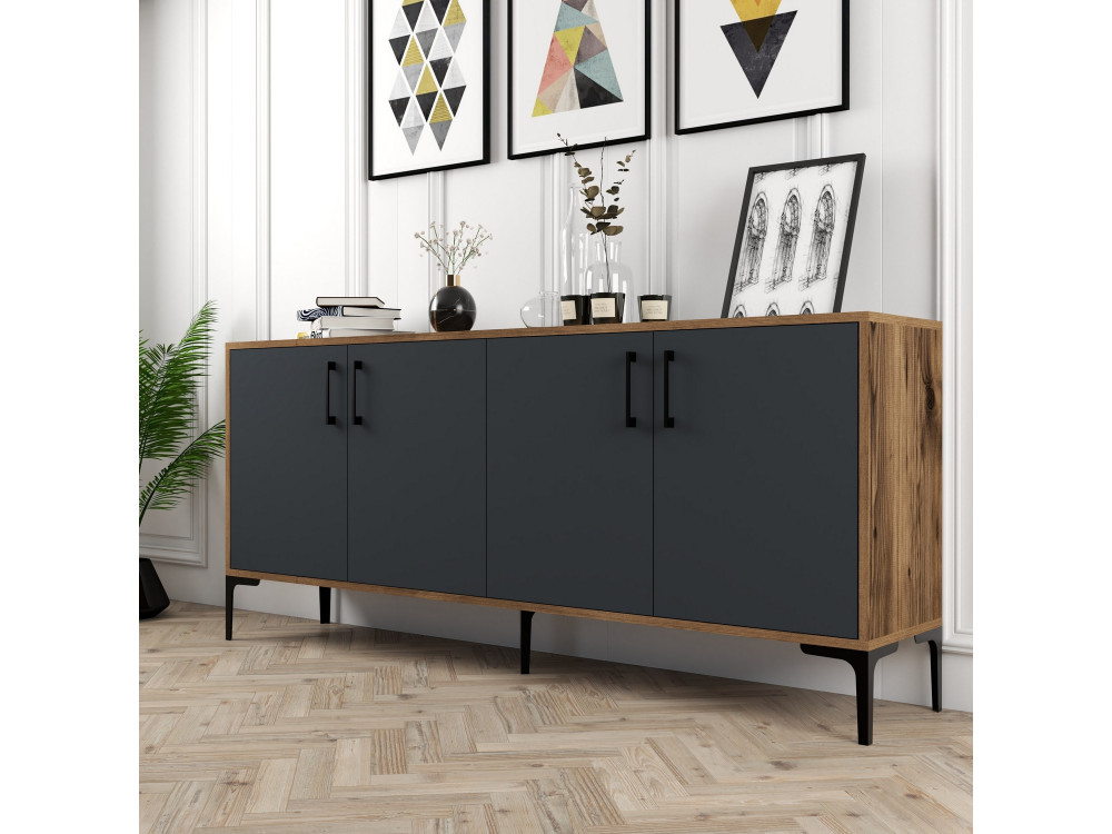 Buffet en bois "Kiev" - 180 x 35 x 78 cm - Gris anthracite