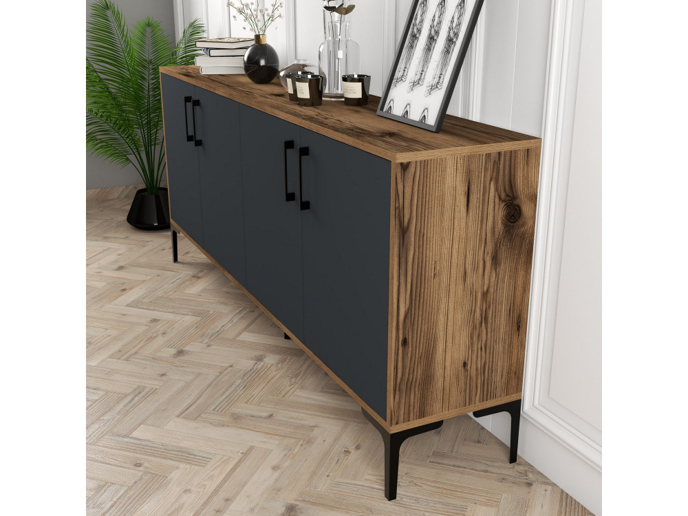 Buffet en bois "Kiev" - 180 x 35 x 78 cm - Gris anthracite