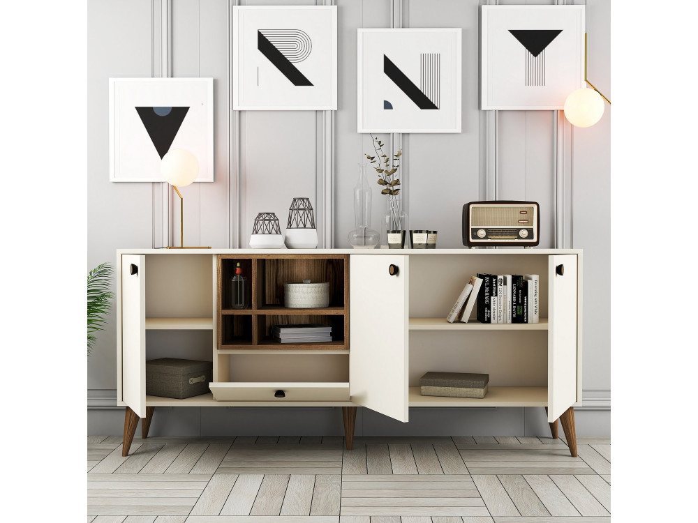 Buffet en bois "Napoli" - 180 x 35 x 81 cm - Crème