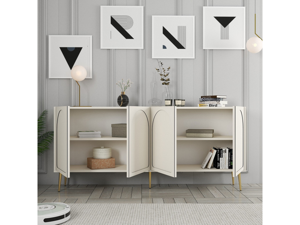 Buffet en bois "Lyon" - 180 x 35 x 80 cm - Crème, Or