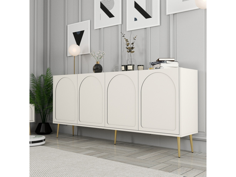 Buffet en bois "Lyon" - 180 x 35 x 80 cm - Crème, Or