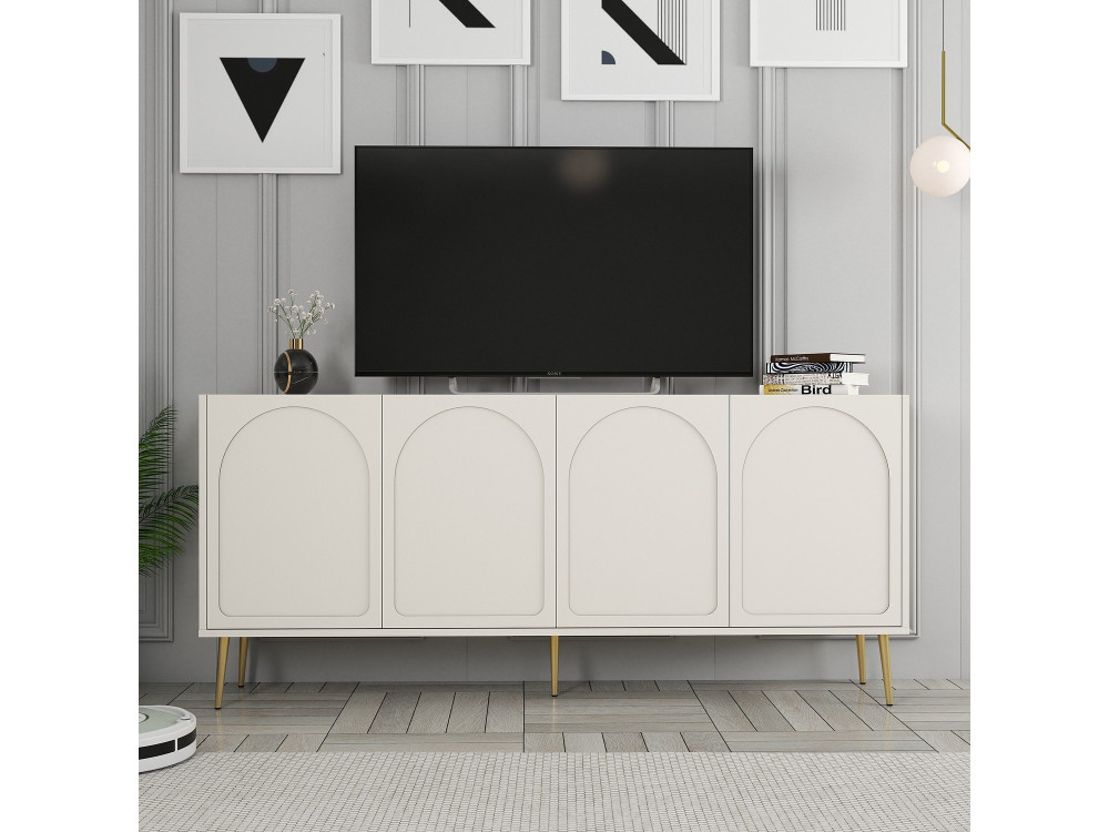 Buffet en bois "Lyon" - 180 x 35 x 80 cm - Crème, Or