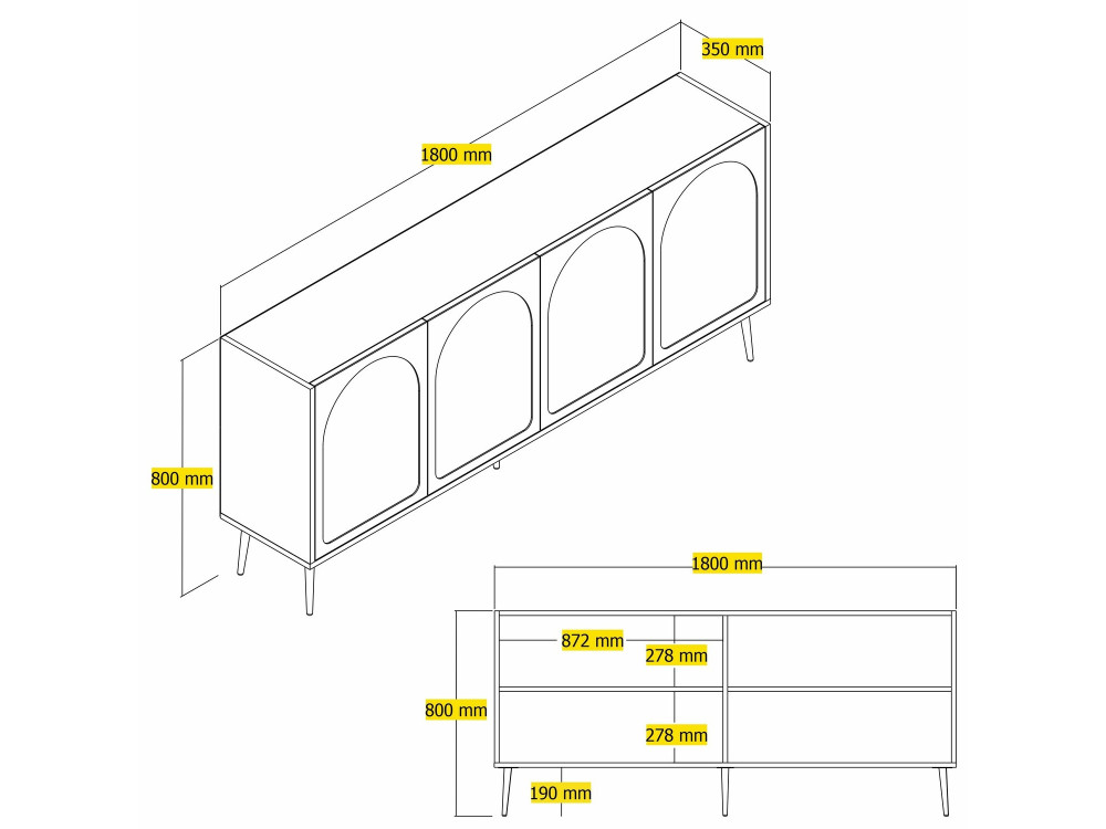 Buffet en bois "Lyon" - 180 x 35 x 80 cm - Crème, Or