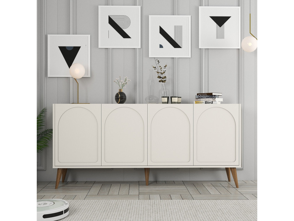 Buffet en bois "Lyon" - 180 x 35 x 81 cm - Crème, Noyer