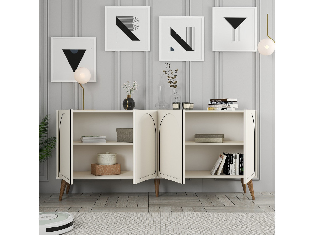Buffet en bois "Lyon" - 180 x 35 x 81 cm - Crème, Noyer