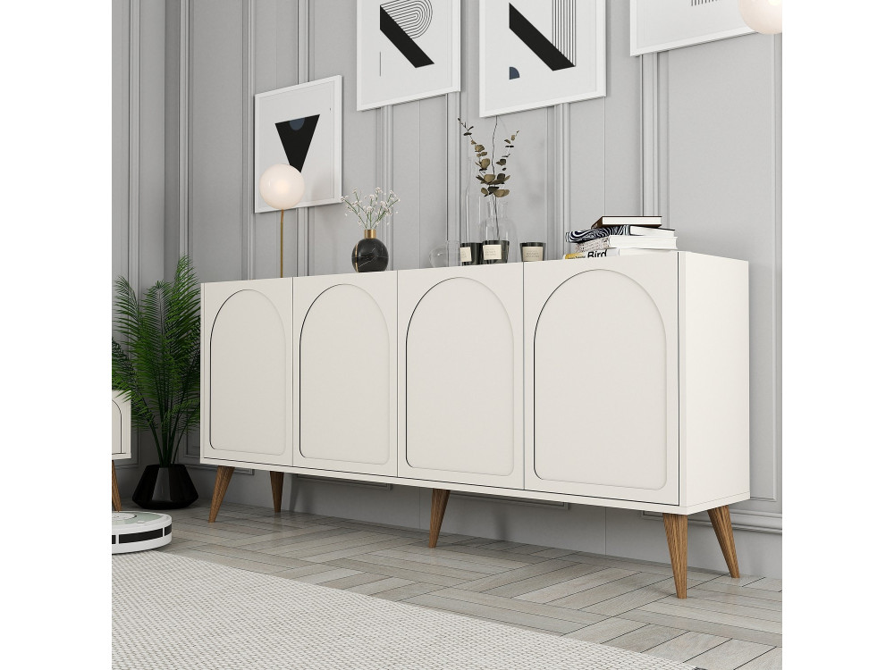 Buffet en bois "Lyon" - 180 x 35 x 81 cm - Crème, Noyer