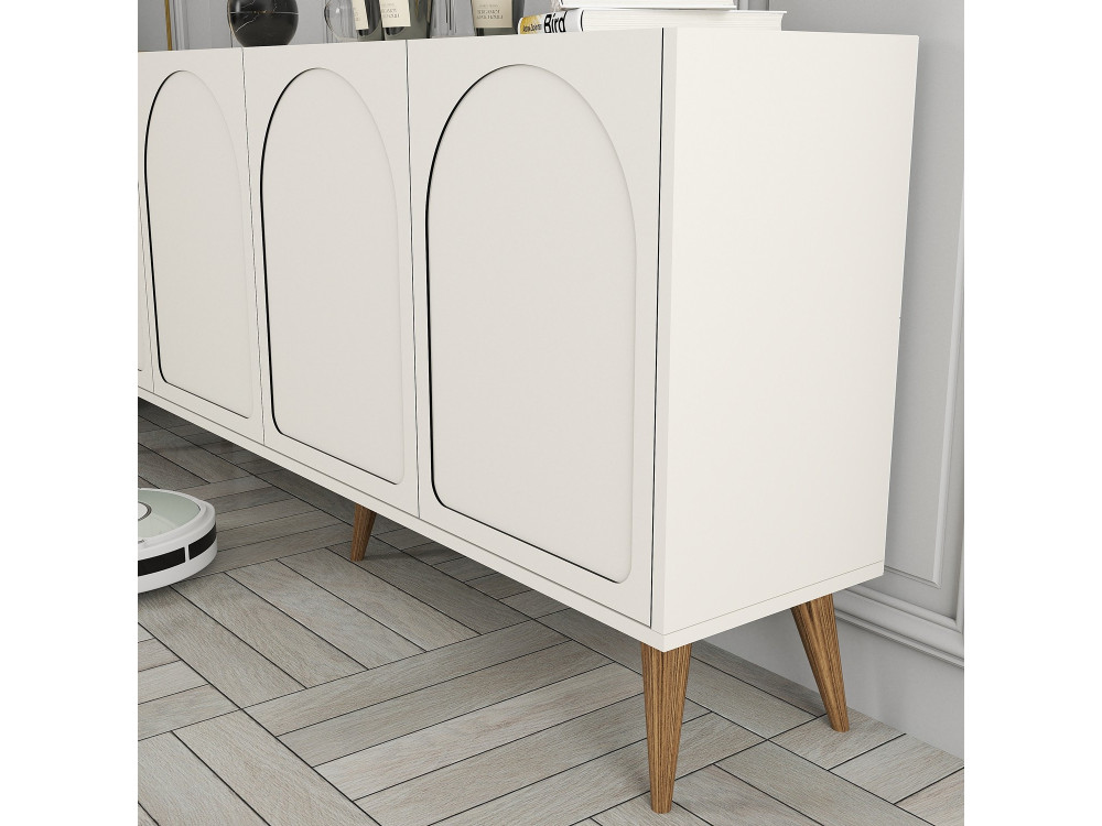Buffet en bois "Lyon" - 180 x 35 x 81 cm - Crème, Noyer
