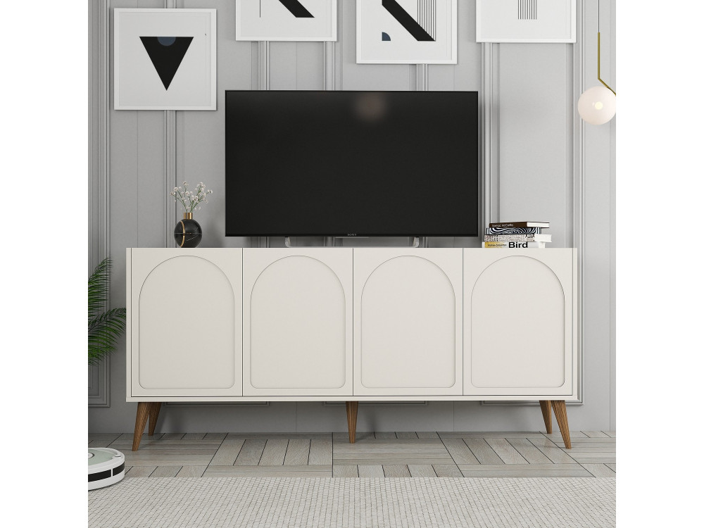Buffet en bois "Lyon" - 180 x 35 x 81 cm - Crème, Noyer