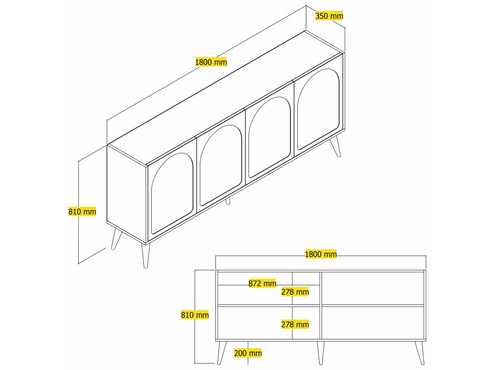 Buffet en bois "Lyon" - 180 x 35 x 81 cm - Crème, Noyer