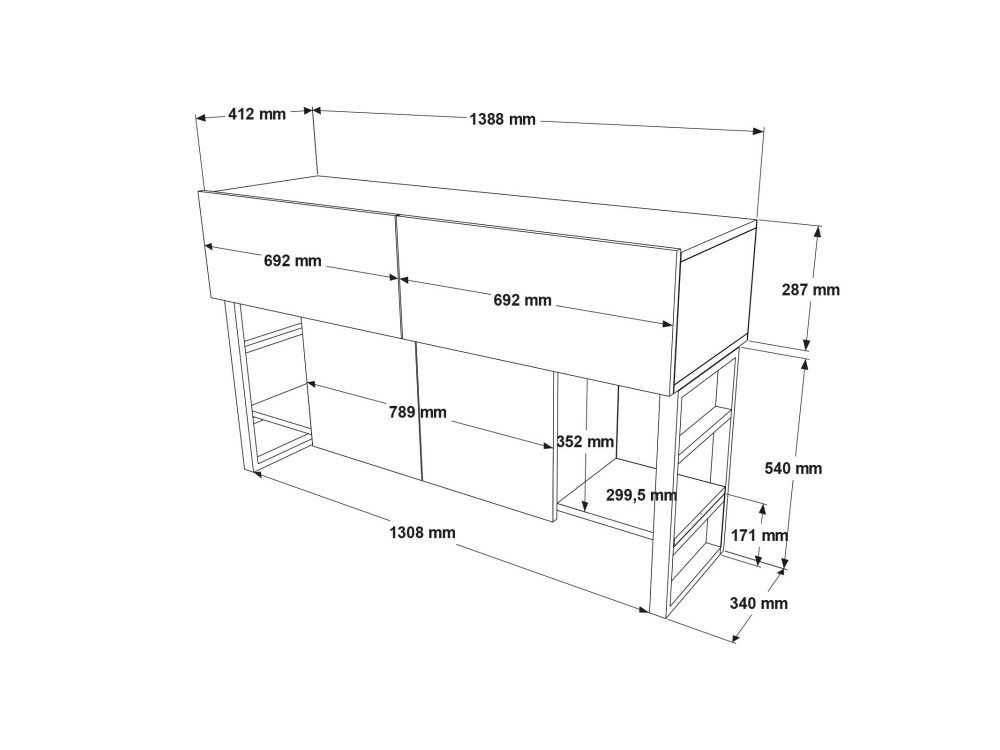 Buffet en bois "Mel" - 140 x 43 x 84 cm - Beige