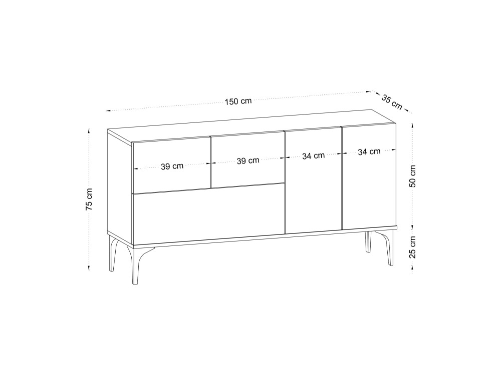 Buffet en bois "Ginny" - 150 x 35 x 75 cm - Blanc