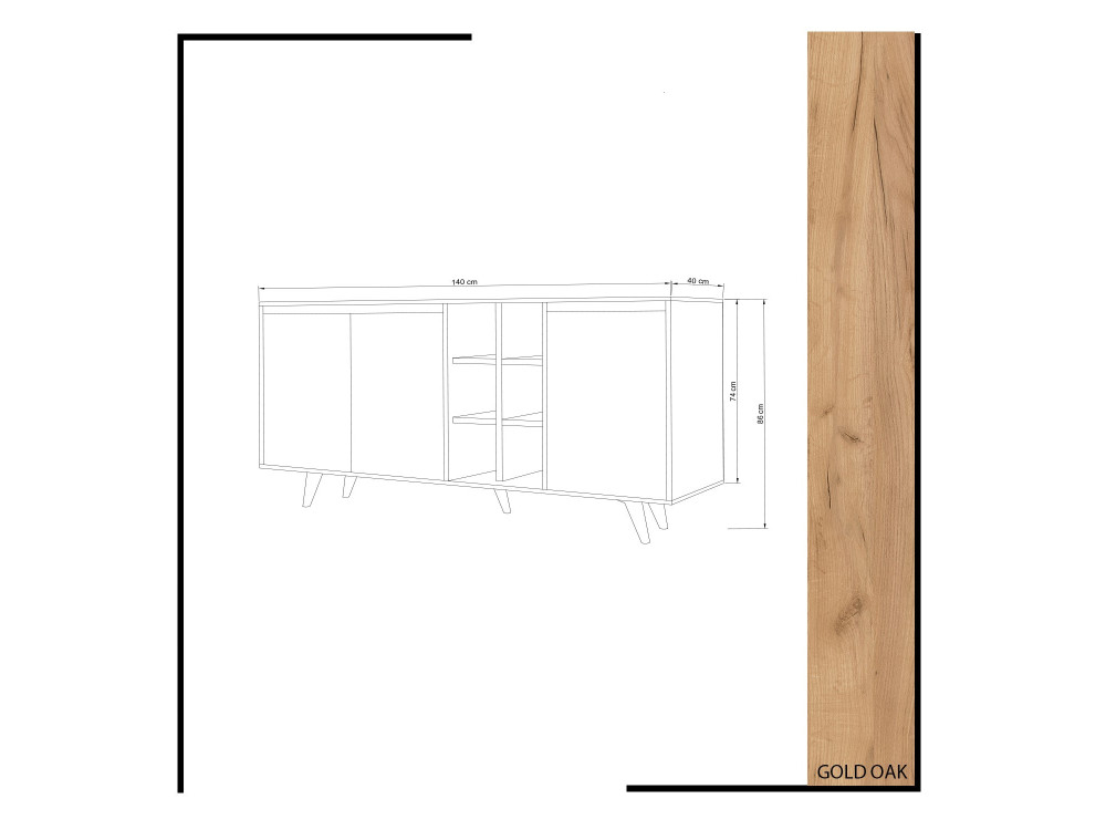 Buffet en bois "Prava" - 140 x 40 x 86 cm - Marron