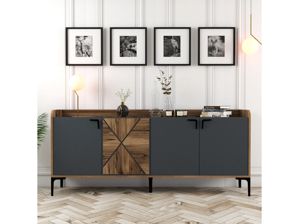 Buffet en bois "Venedik" - 180 x 35 x 78 cm - Gris anthracite