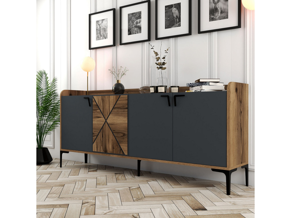 Buffet en bois "Venedik" - 180 x 35 x 78 cm - Gris anthracite