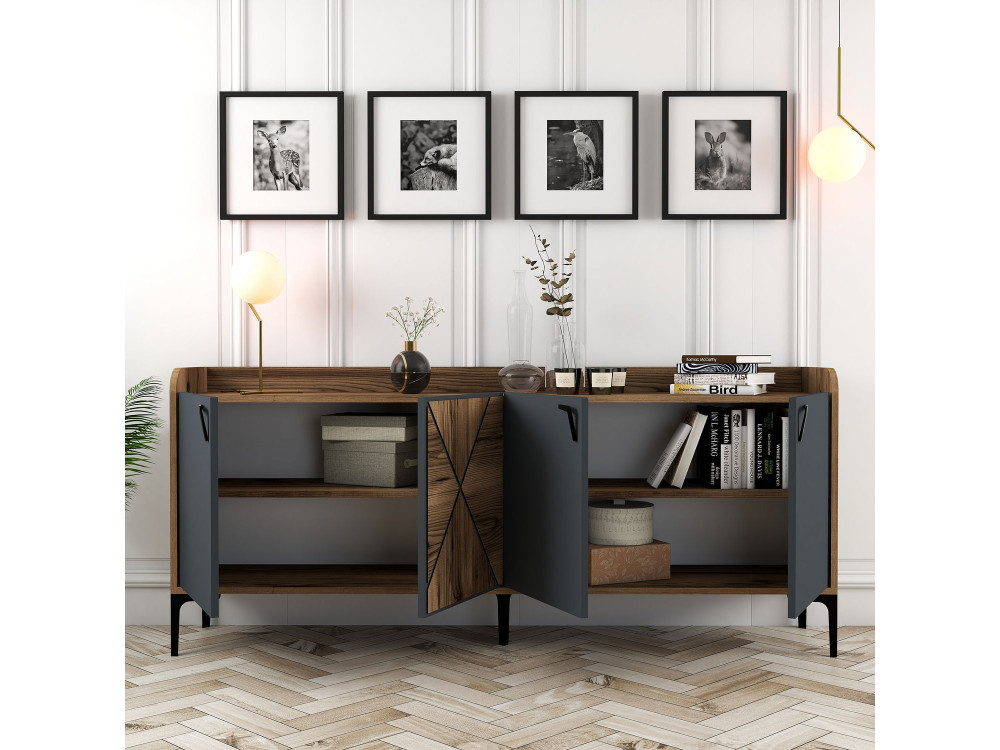 Buffet en bois "Venedik" - 180 x 35 x 78 cm - Gris anthracite
