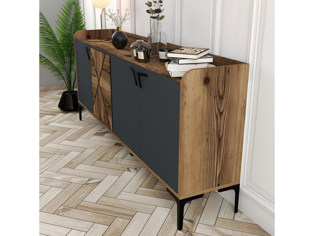 Buffet en bois "Venedik" - 180 x 35 x 78 cm - Gris anthracite