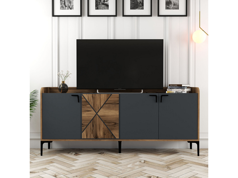 Buffet en bois "Venedik" - 180 x 35 x 78 cm - Gris anthracite