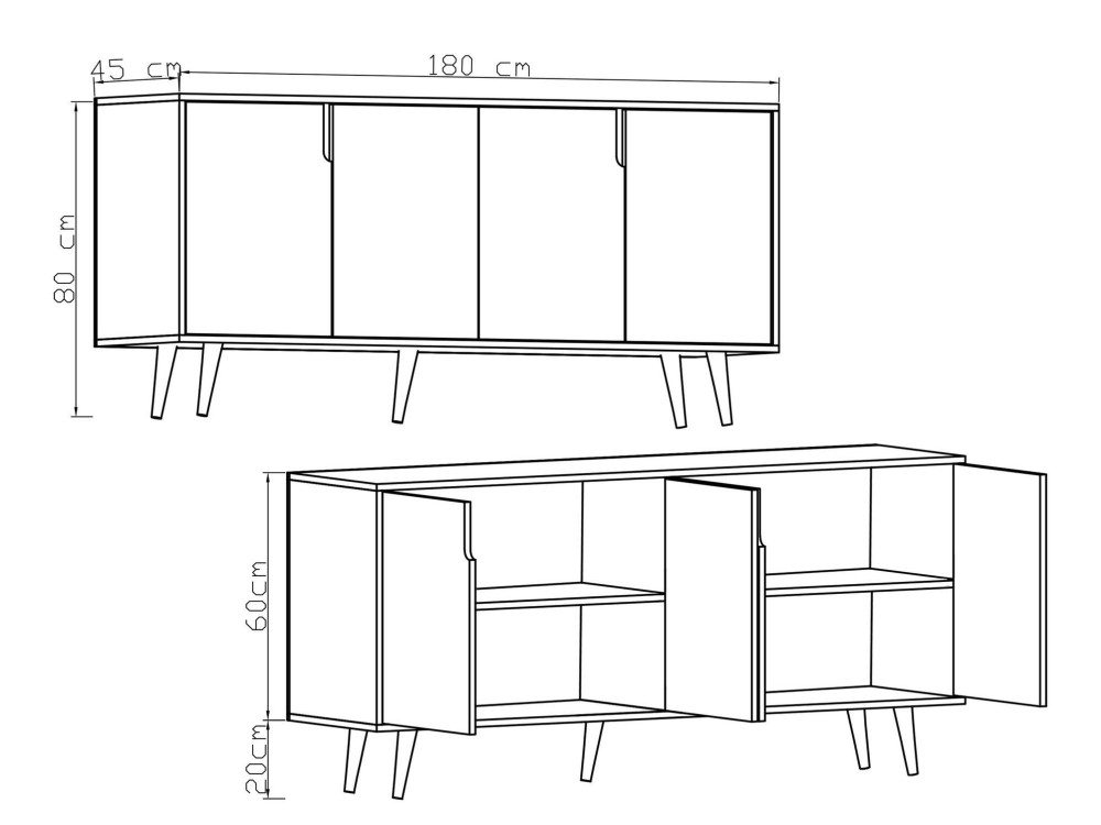 Buffet en bois "Latina" - 180 x 45 x 80 cm - Marron
