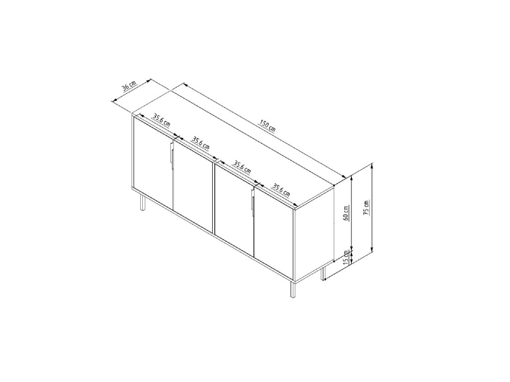 Buffet en bois "Evolet" - 150 x 36 x 75 cm - Blanc