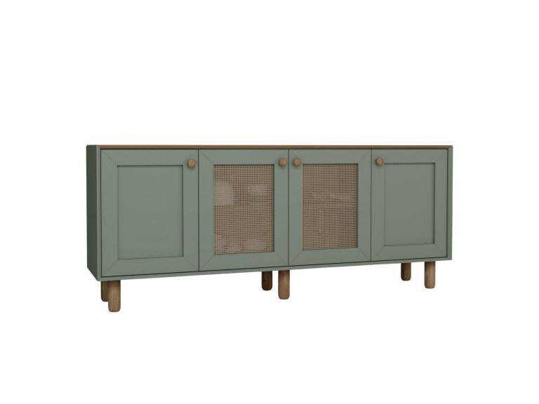 Buffet en bois et cannage "Bohemian" - 180 x 40 x 75 cm - Vert