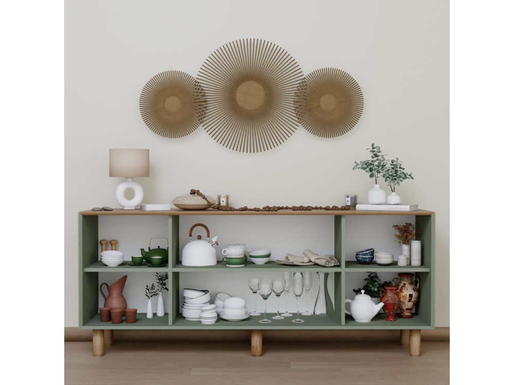 Buffet en bois et cannage "Bohemian" - 180 x 40 x 75 cm - Vert