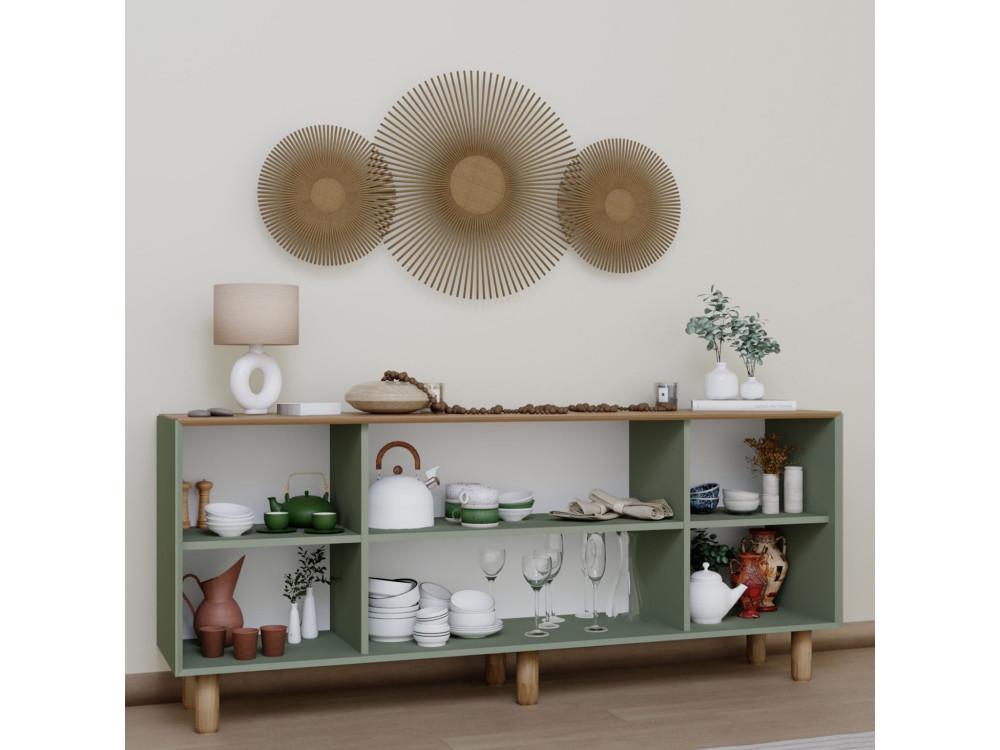 Buffet en bois et cannage "Bohemian" - 180 x 40 x 75 cm - Vert