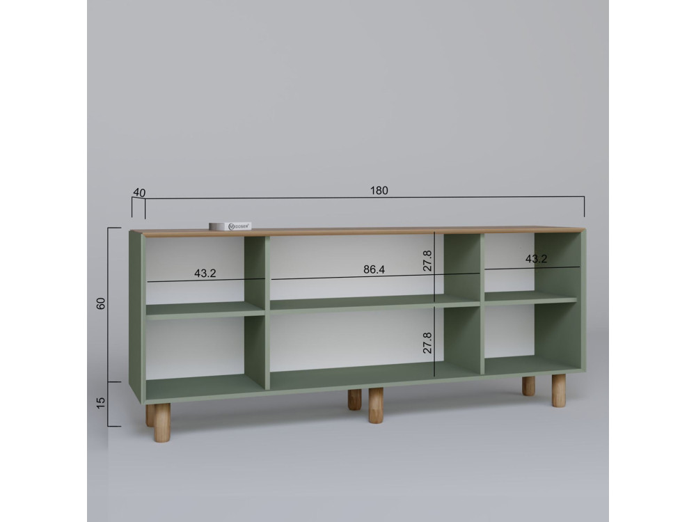 Buffet en bois et cannage "Bohemian" - 180 x 40 x 75 cm - Vert