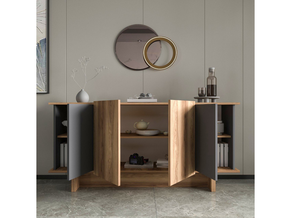 Buffet en bois "Diana" - 180 x 40 x 81 cm - Gris anthracite