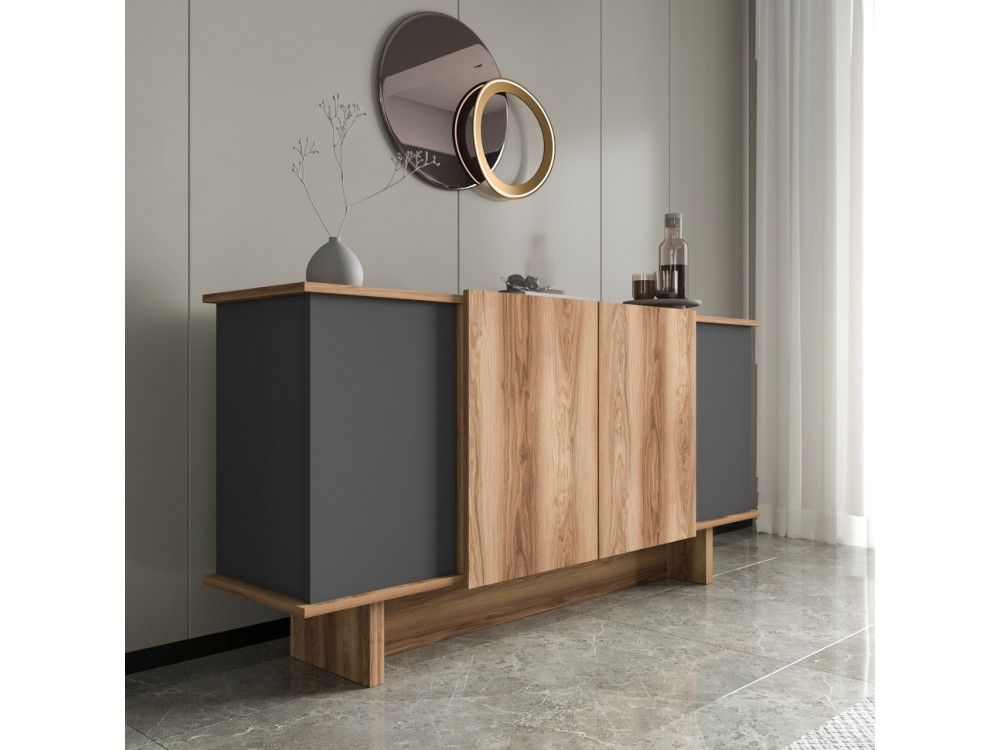 Buffet en bois "Diana" - 180 x 40 x 81 cm - Gris anthracite