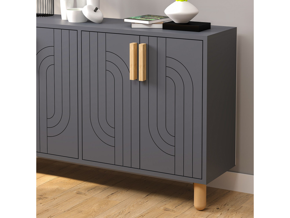 Buffet en bois "Rodney" - 120 x 30 x 74 cm - Gris anthracite