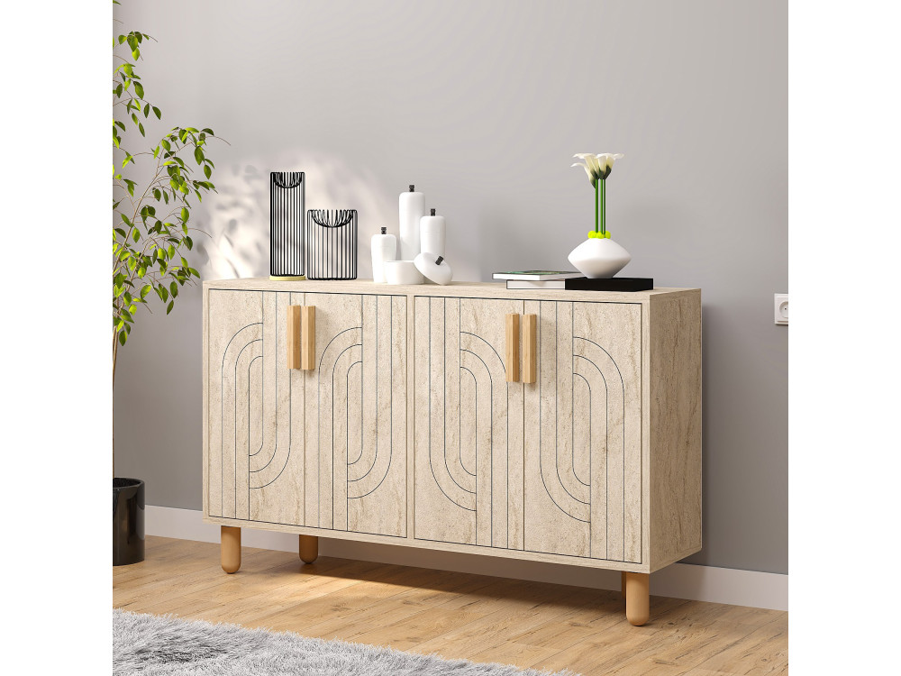 Buffet en bois "Rodney" - 120 x 30 x 74 cm - Travertin
