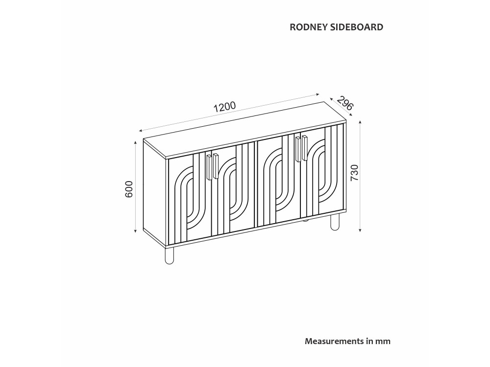 Buffet en bois "Rodney" - 120 x 30 x 74 cm - Travertin