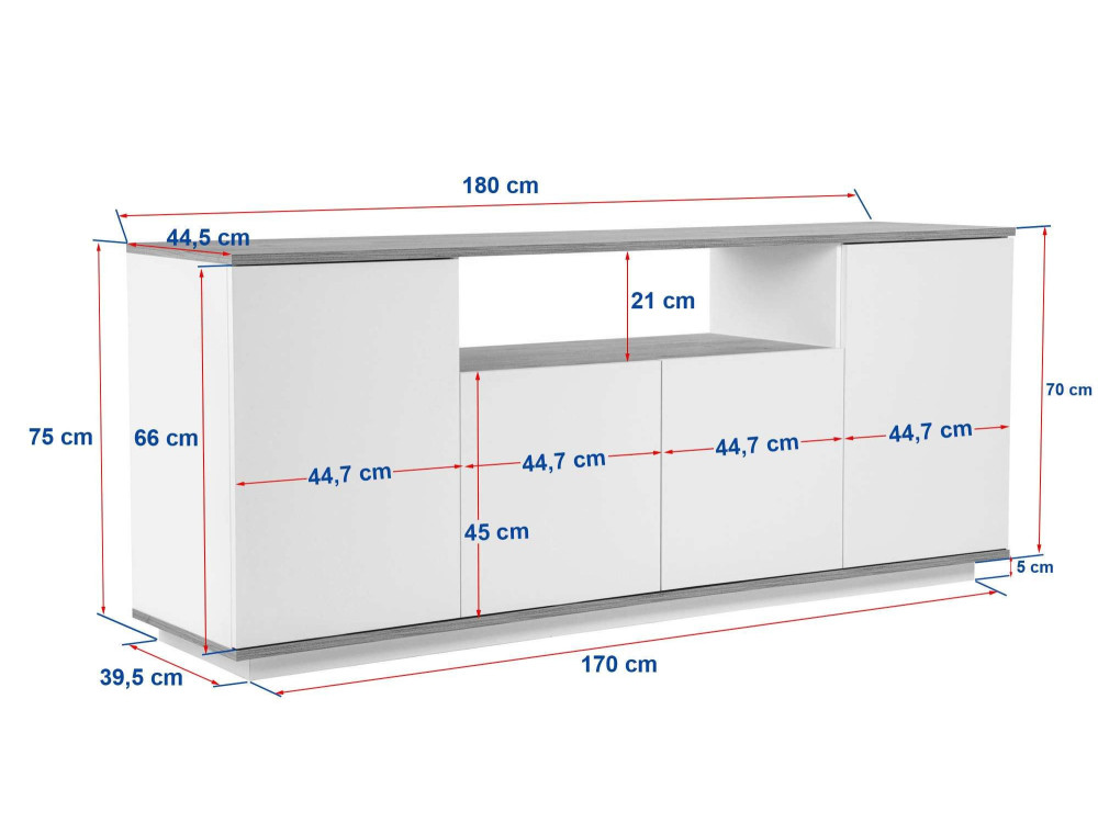 Buffet en bois "Arista" - 180 x 44 x 75 cm - Blanc