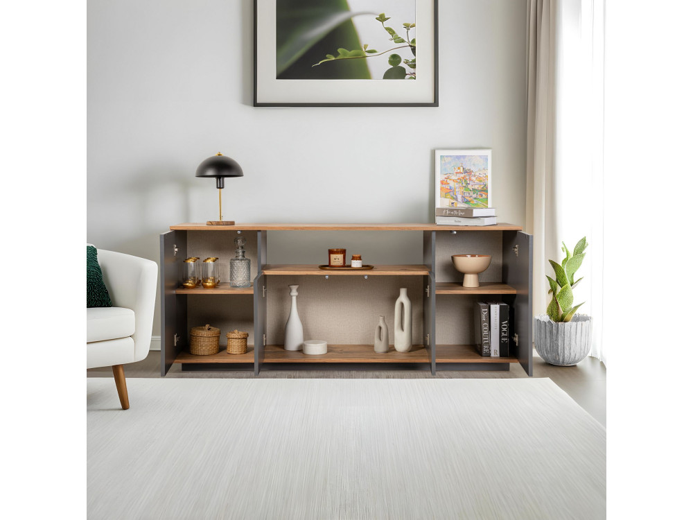 Buffet en bois "Arista" - 180 x 44 x 75 cm - Gris anthracite