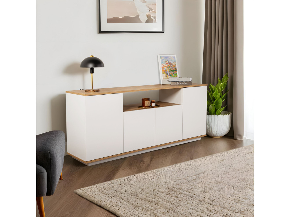 Buffet en bois "Arista" - 180 x 44.5 x 75 cm - Blanc / Chêne Cadiz