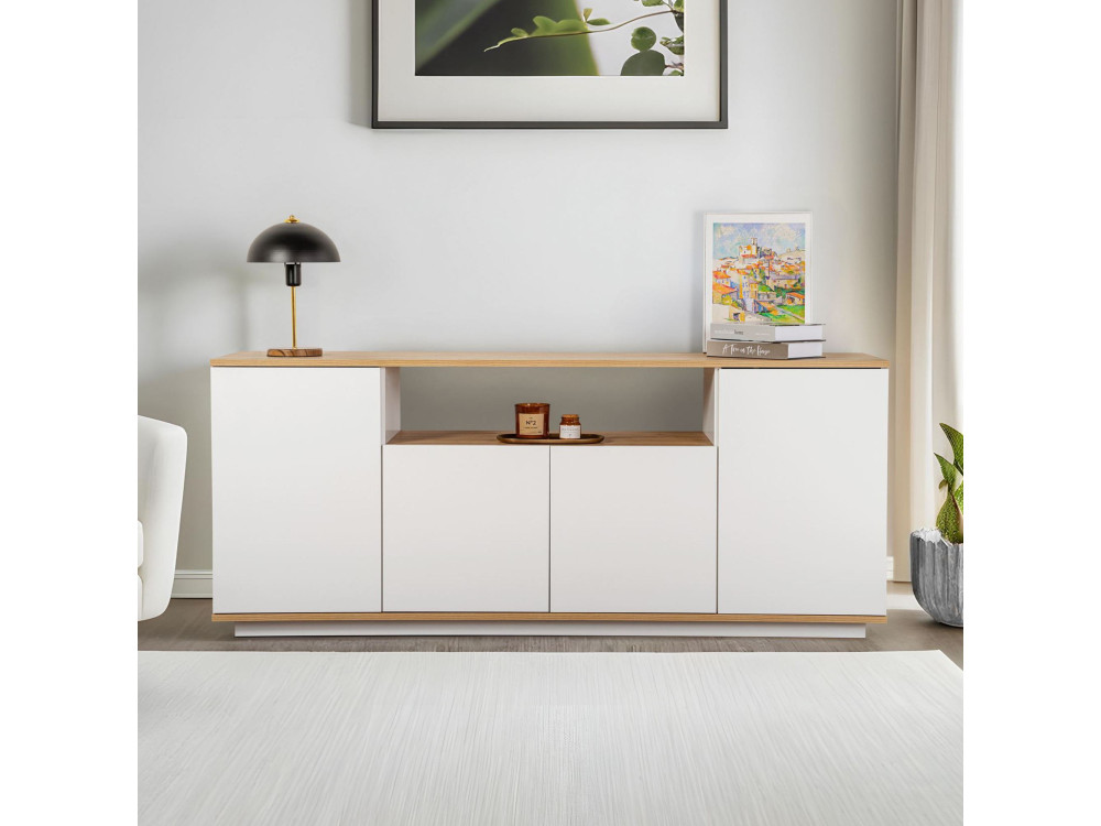 Buffet en bois "Arista" - 180 x 44.5 x 75 cm - Blanc / Chêne Cadiz