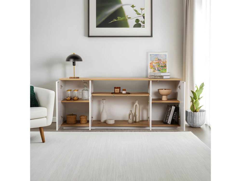 Buffet en bois "Arista" - 180 x 44.5 x 75 cm - Blanc / Chêne Cadiz